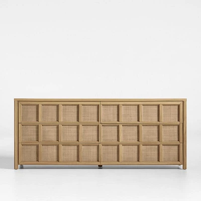 Campagna 70.6" Rattan and Natural Oak Wood 6-Drawer Dresser