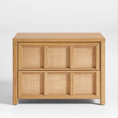 Campagna 29.3" Rattan and Natural Oak Wood Nightstand