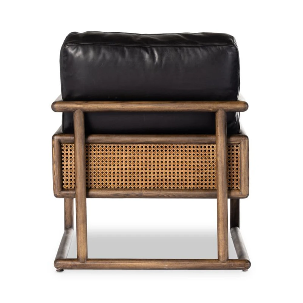 Carlin Antique Black Leather and Cane Accent Chair