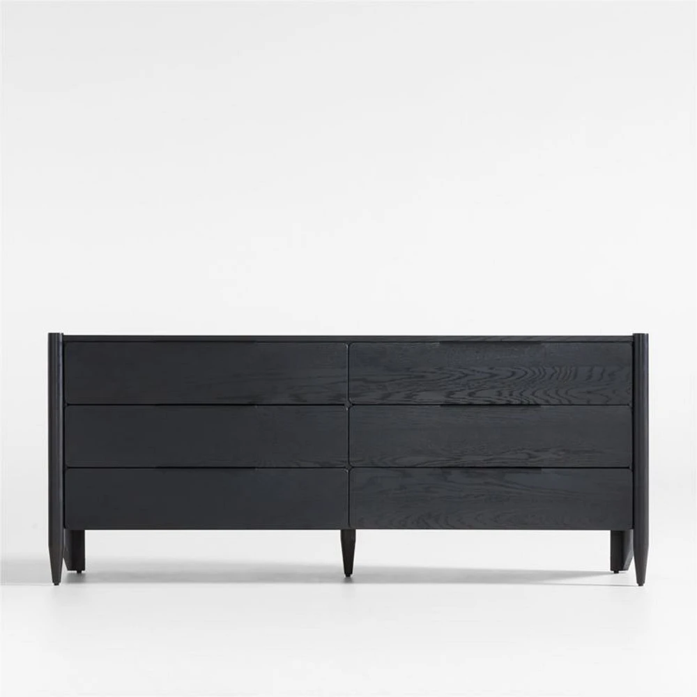 Casa 72" Black Oak Wood 6-Drawer Dresser