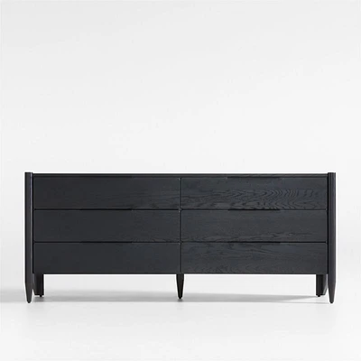 Casa 72" Black Oak Wood 6-Drawer Dresser