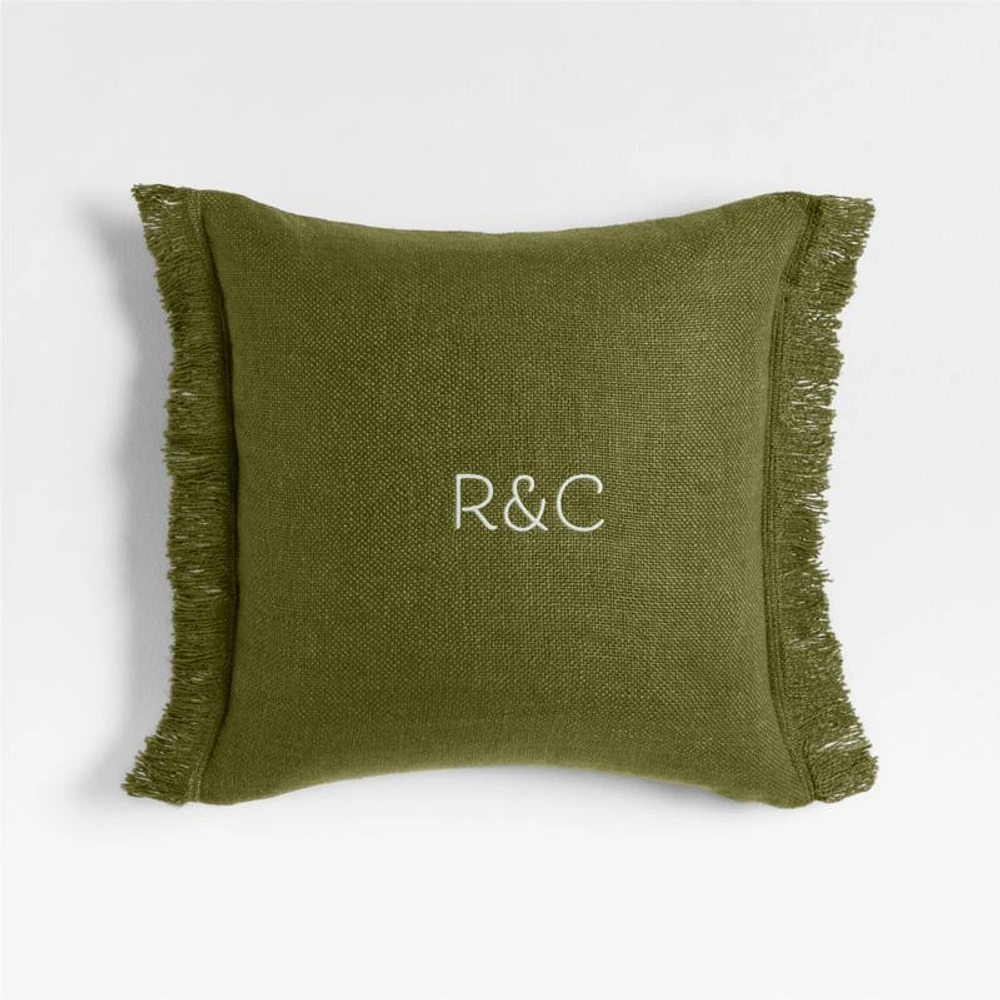 Casual Textured Fringe 23x23 Cyprus Green Throw Pillow Cover