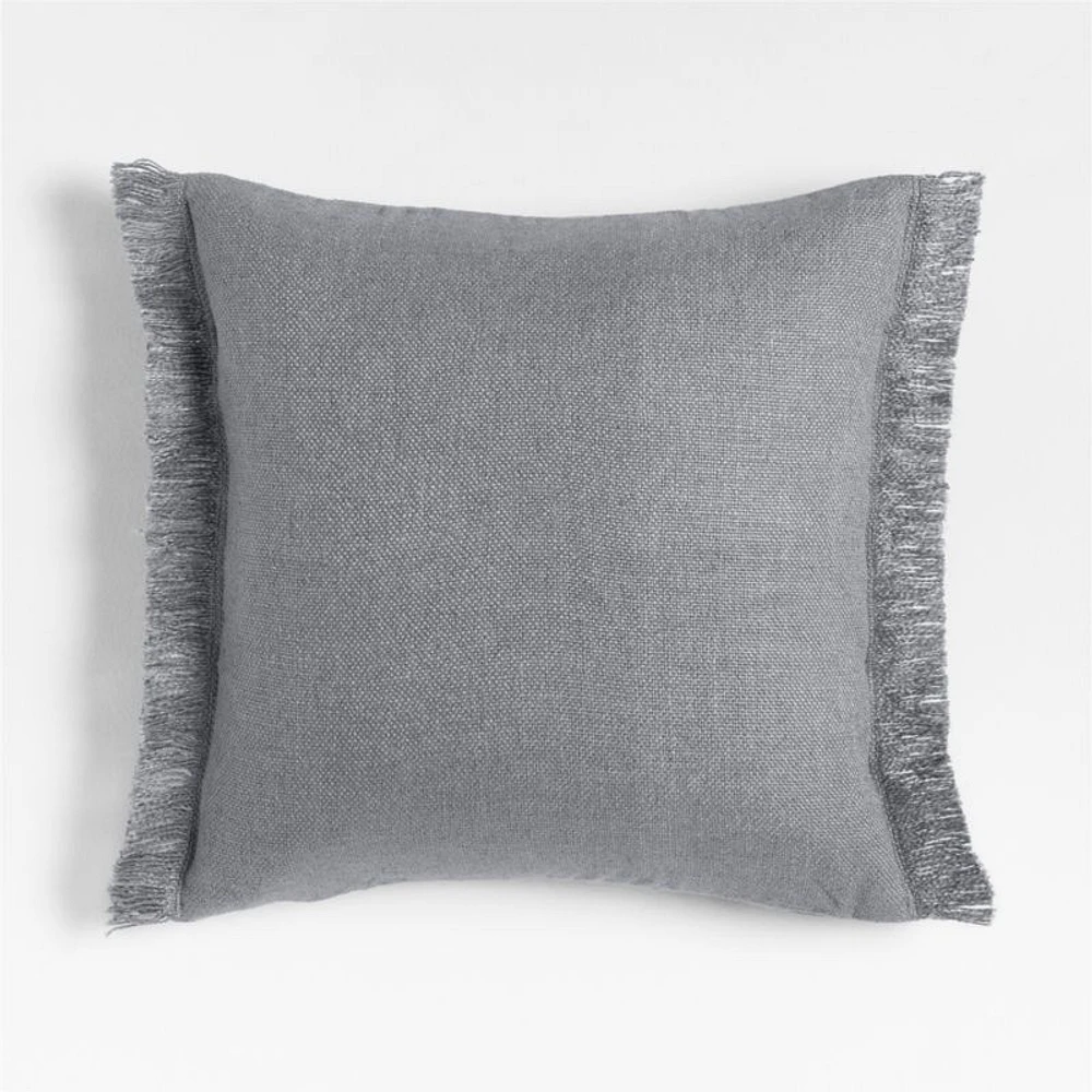 Casual Textured Fringe 23x23 Smoke Blue Throw Pillow Cover