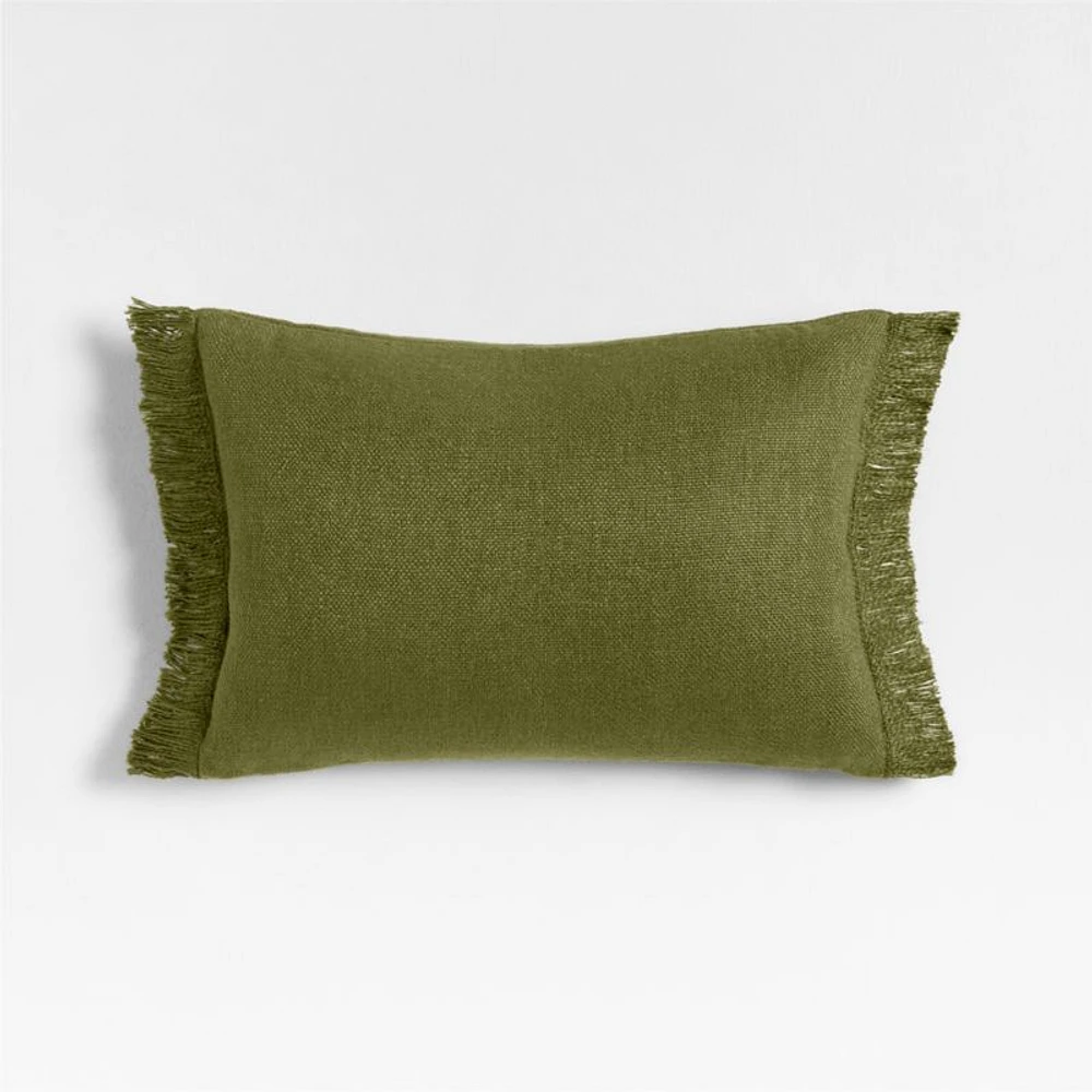 Casual Textured Fringe 24x16 Cyprus Green Throw Pillow Cover