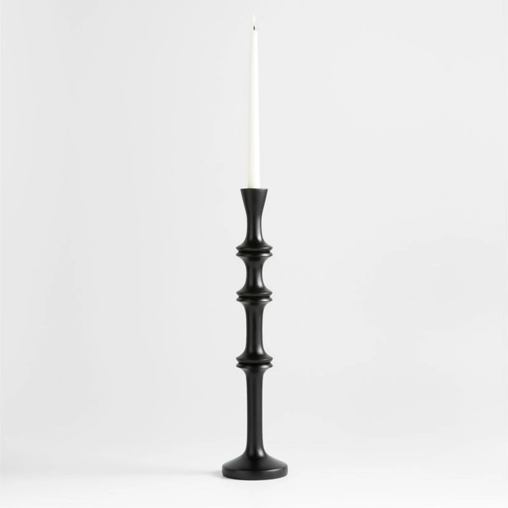 Century Black Acacia Wood Taper Candle Holder 20"
