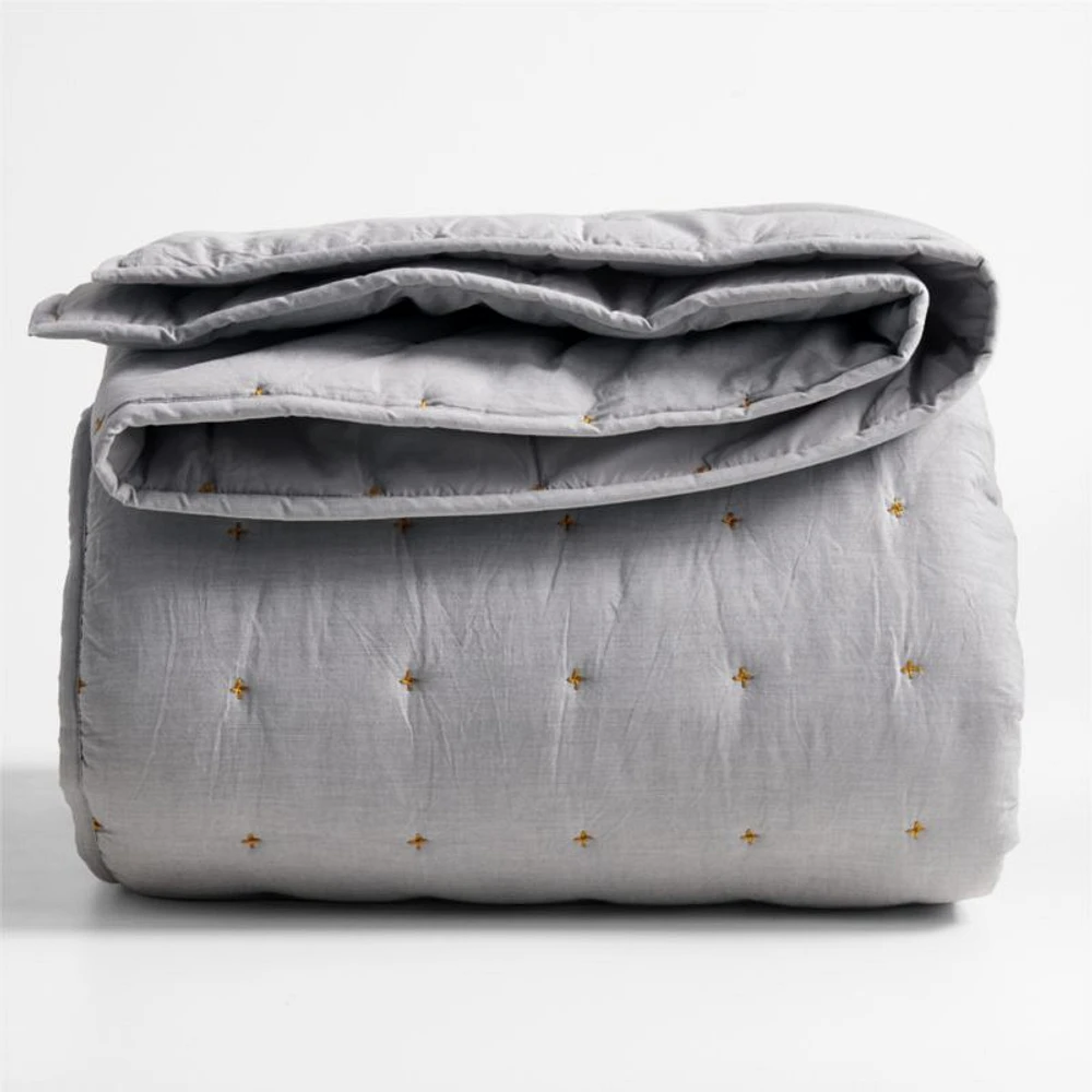 Classic Chambray Pewter Grey Organic Cotton Kids Twin Quilt