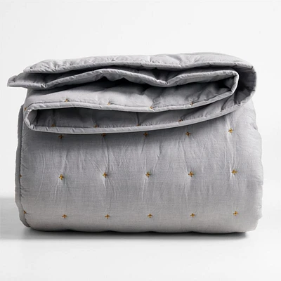 Classic Chambray Pewter Grey Organic Cotton Kids Twin Quilt