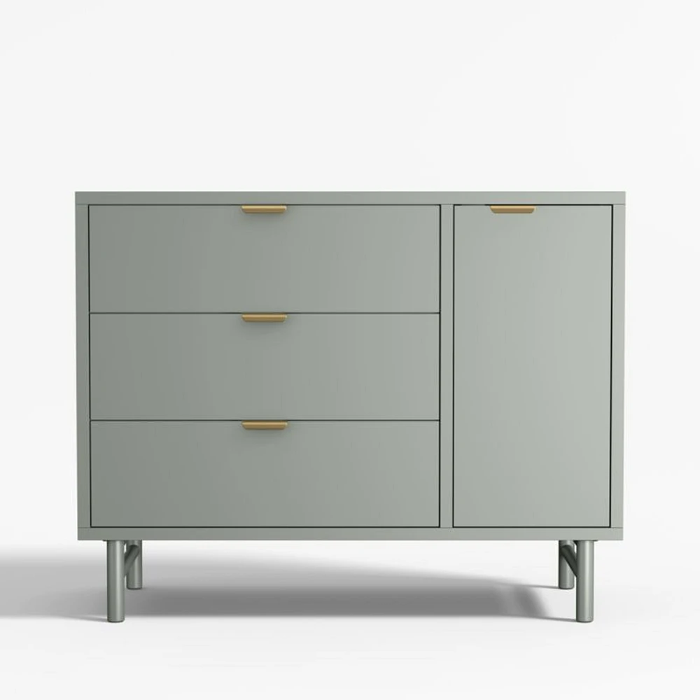 Classic 44" Laurel Green Wood 3-Drawer Kids Dresser with Door