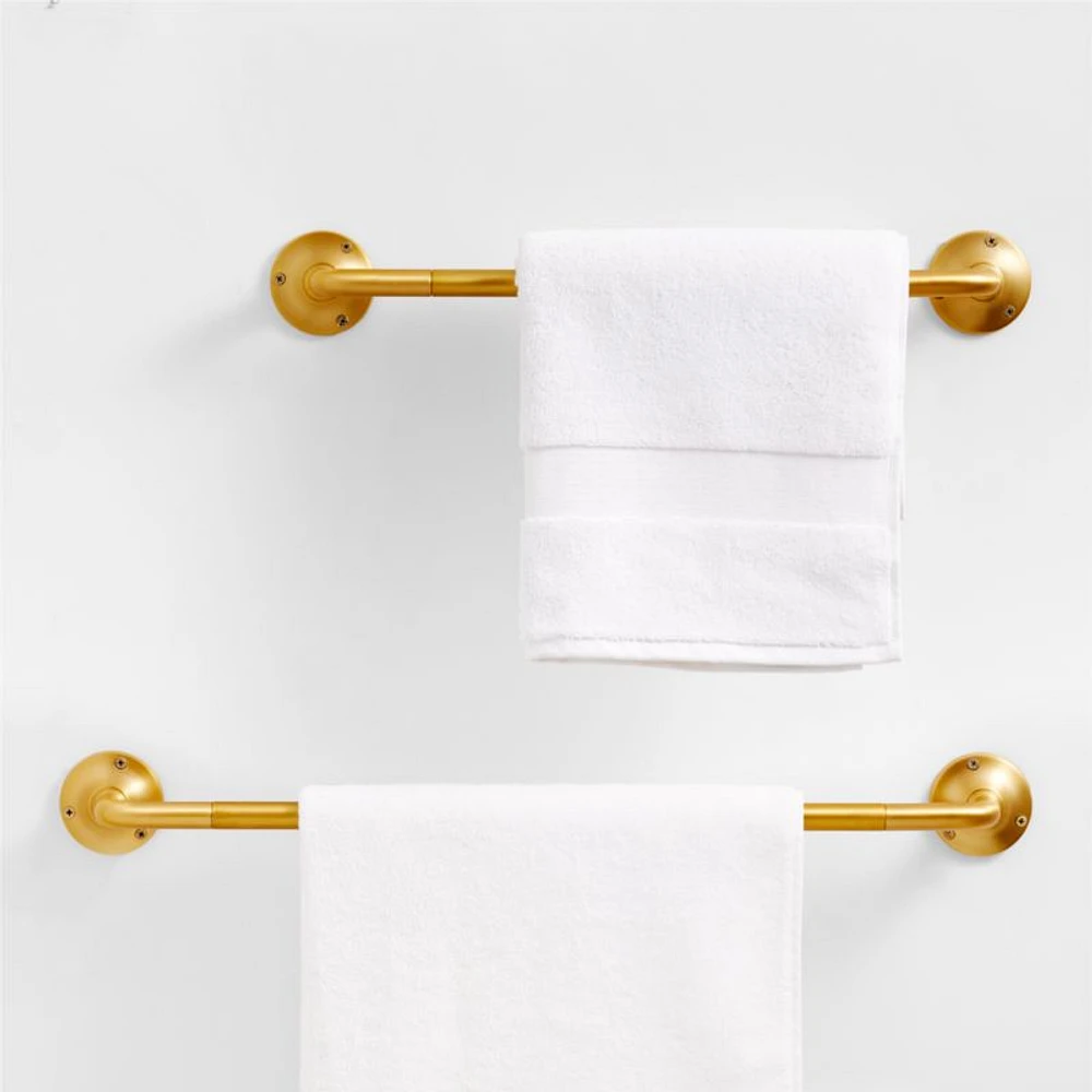 Classic Round Brushed Brass Bath Towel Bar 18"