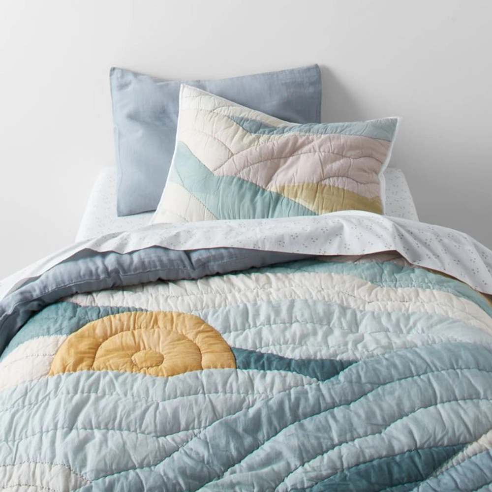 Cloud Embroidered Hand-Quilted Organic Cotton Kids Twin Quilt