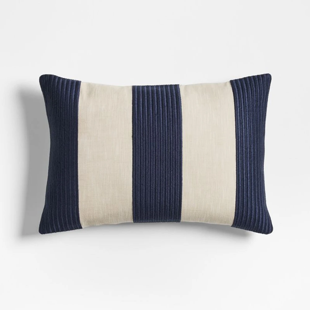 Como Cotton Embroidered Thick Stripe 22"x15" Deep Indigo Blue Throw Pillow Cover