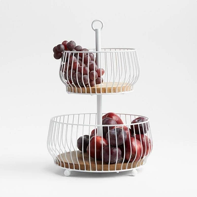 Cora White and Wood -Tier Fruit Basket