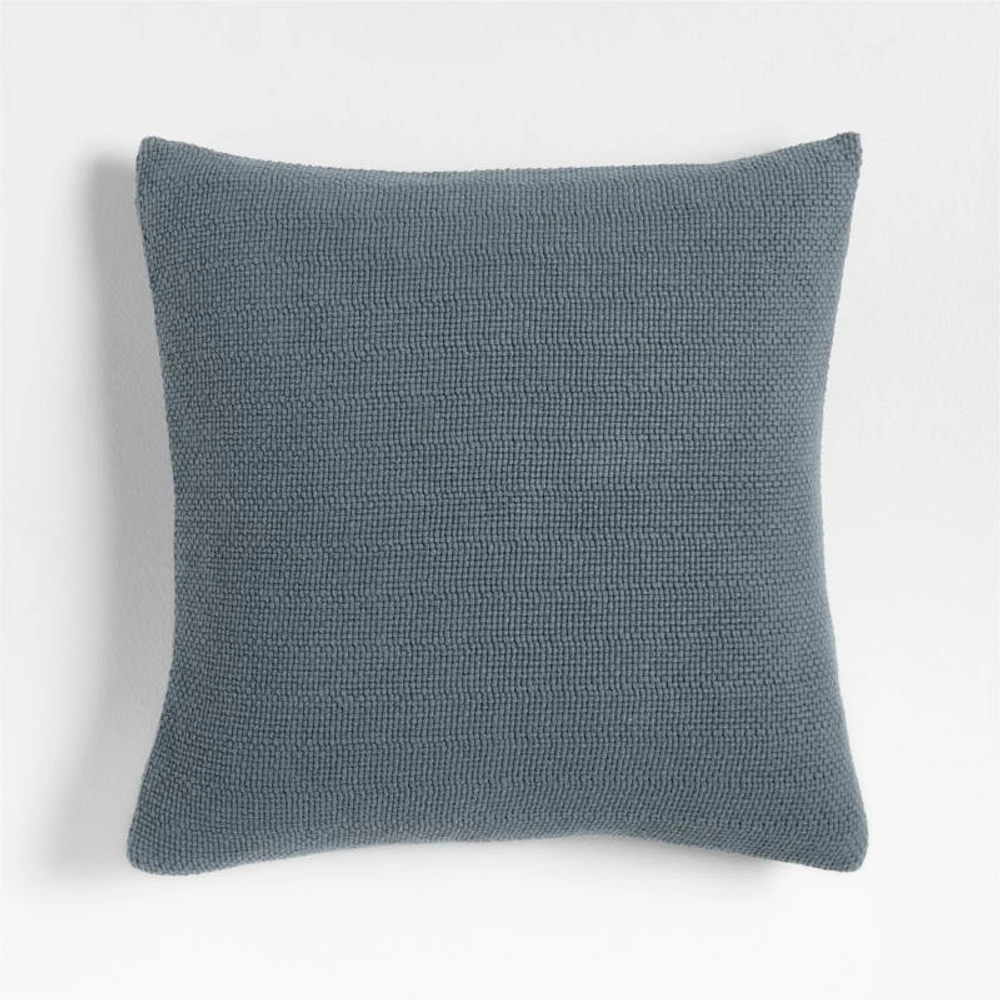 Organic Cotton Basketweave 20x20 Blue Throw Pillow with Feather Insert
