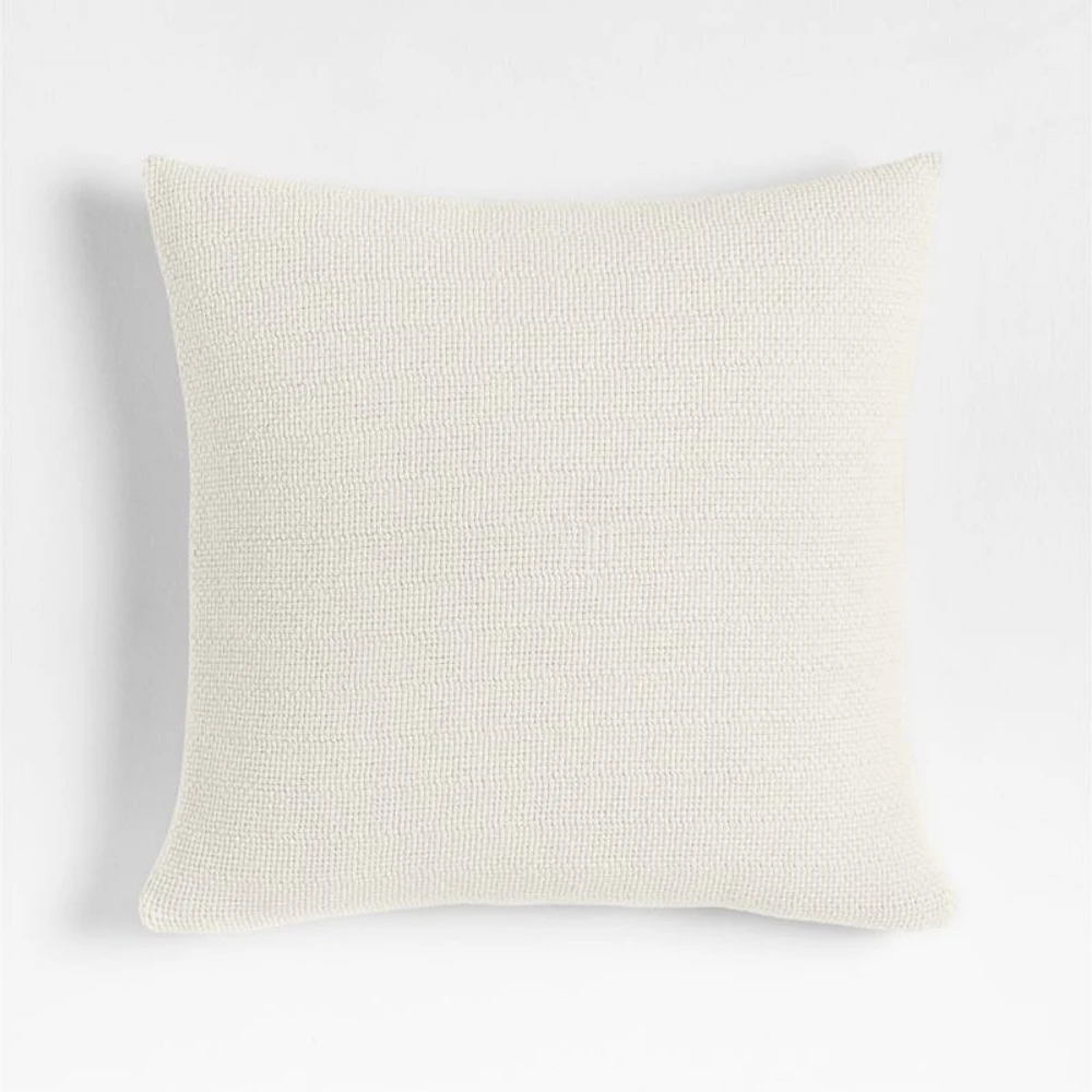 Organic Cotton Basketweave 20x20 Travertine Beige Throw Pillow with Feather Insert