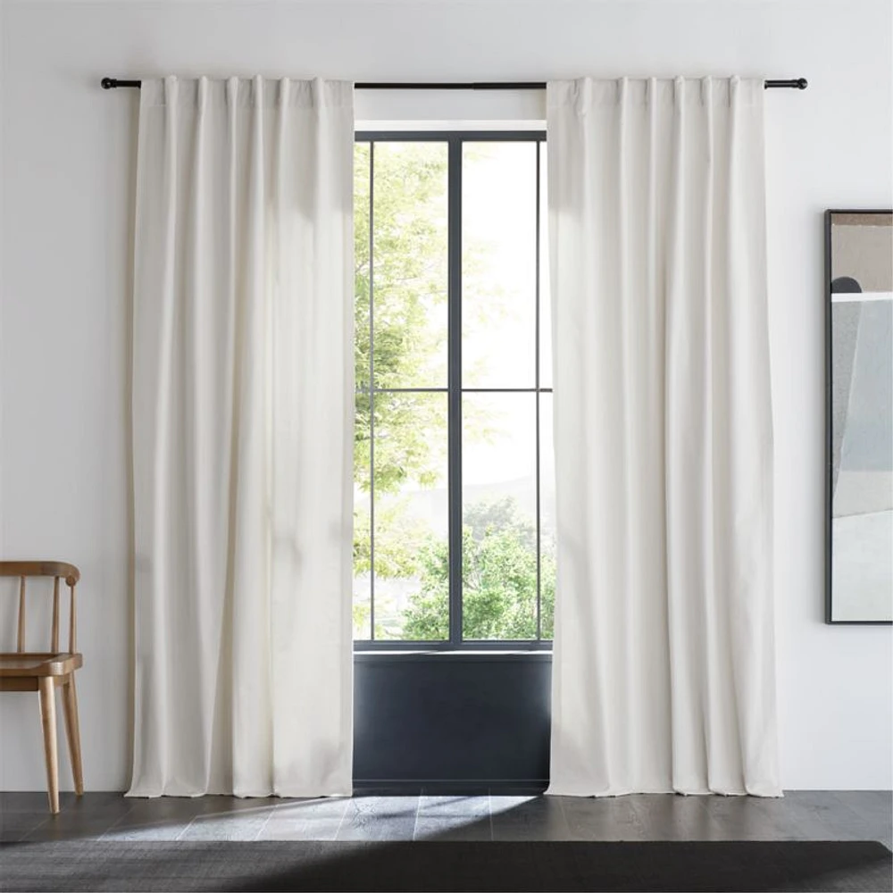 Ivory Cotton Velvet Window Curtain Panel with Lining 48"x84"