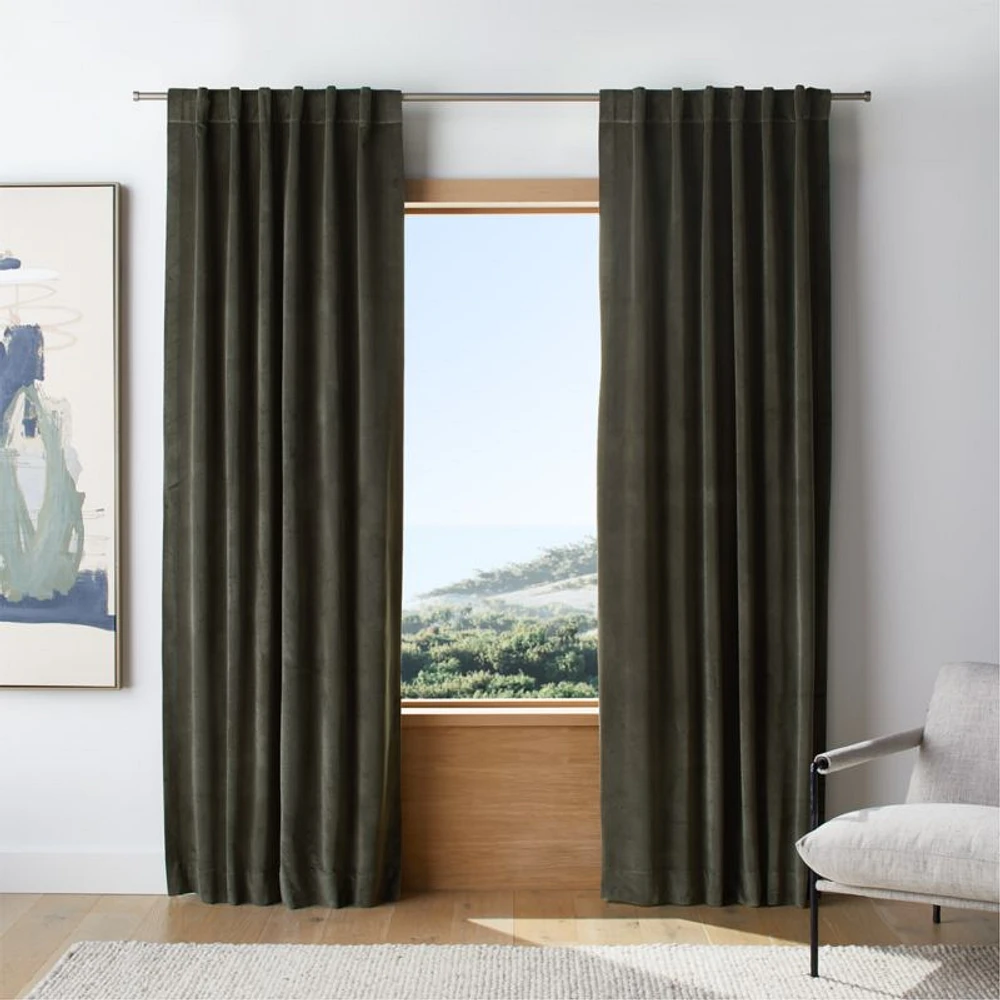 Ficus Green Cotton Velvet Window Curtain Panel 48"x84"