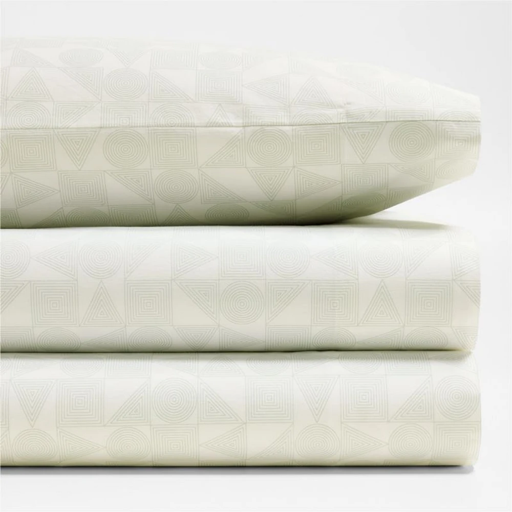 Cozy Cloud Zen Geo Muted Teal Washed Organic Cotton Kids Twin Sheet Set