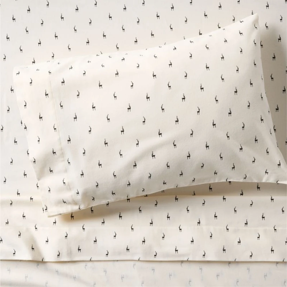 Cozysoft Organic Flannel Ink Black Reindeer Twin/Twin XL Bed Sheet Set