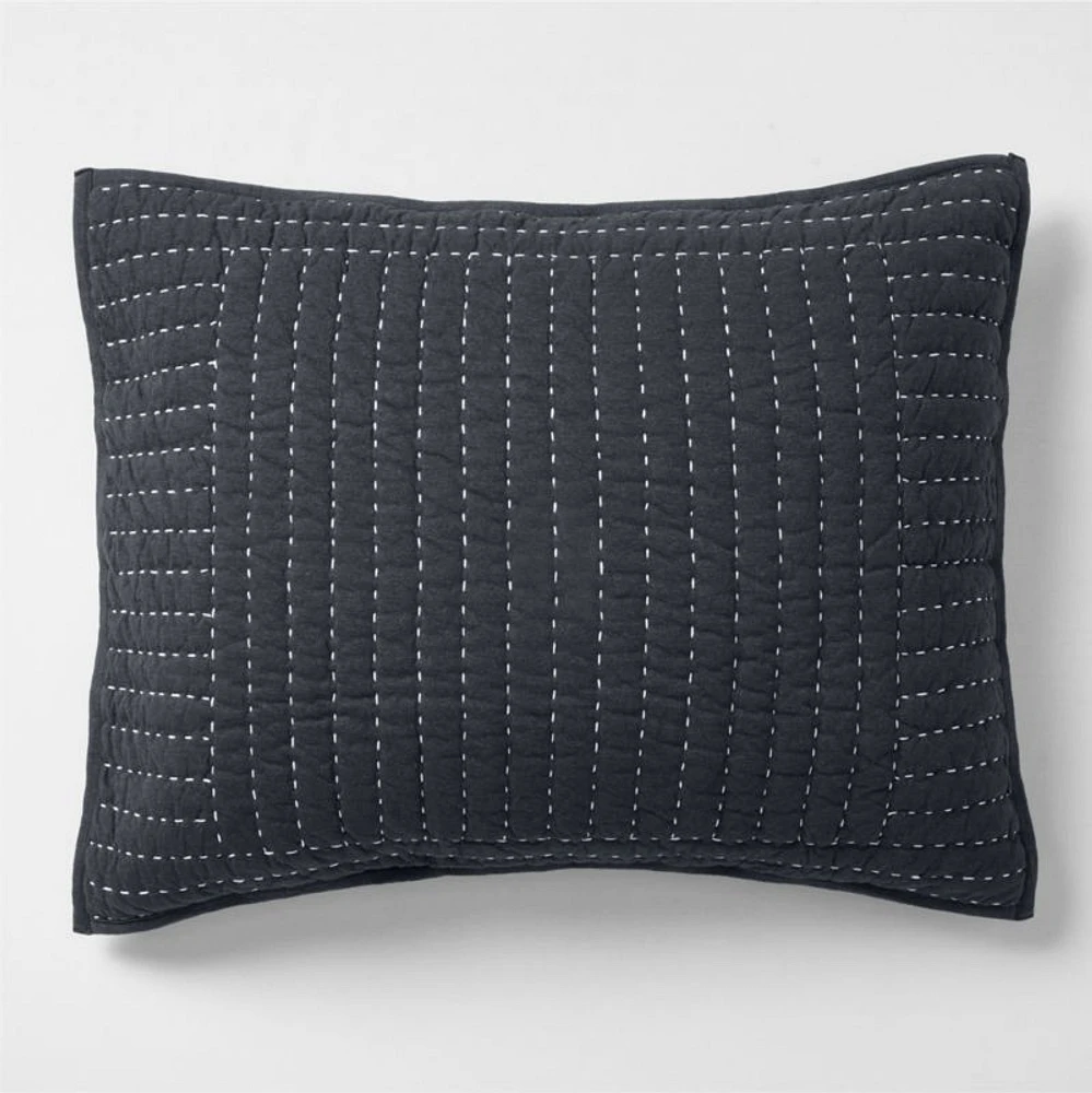 Cozysoft Organic Cotton Jersey Midnight Navy Blue Standard Quilted Bed Pillow Sham