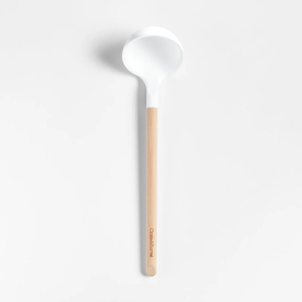 Crate & Barrel White Silicone and Wood Ladle