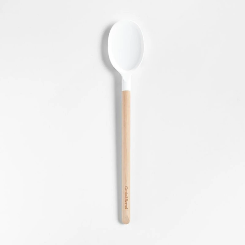 Crate & Barrel White Silicone and Wood Spoon