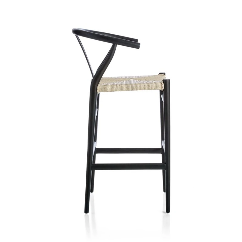 Crescent Black Wood Wishbone Counter Stool