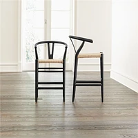 Crescent Black Wood Wishbone Counter Stool