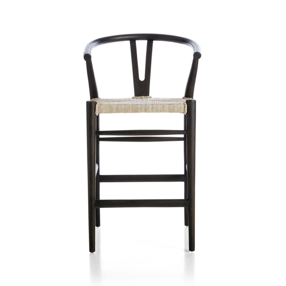 Crescent Black Wood Wishbone Counter Stool