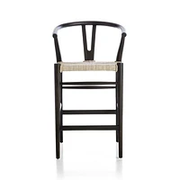 Crescent Black Wood Wishbone Counter Stool