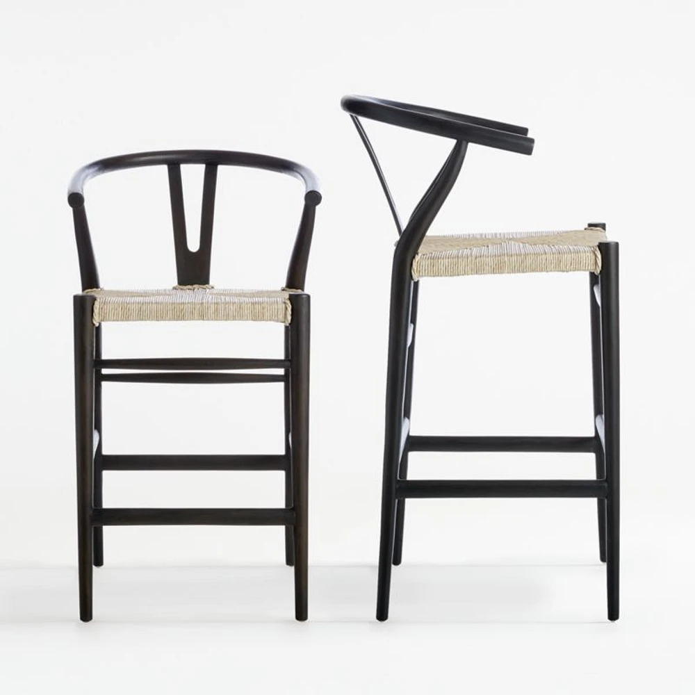 Crescent Black Wood Wishbone Counter Stool