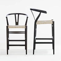 Crescent Black Wood Wishbone Counter Stool