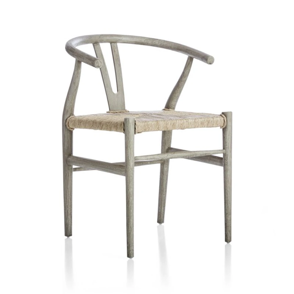 Crescent Weathered Grey Wood Wishbone Dining Chair