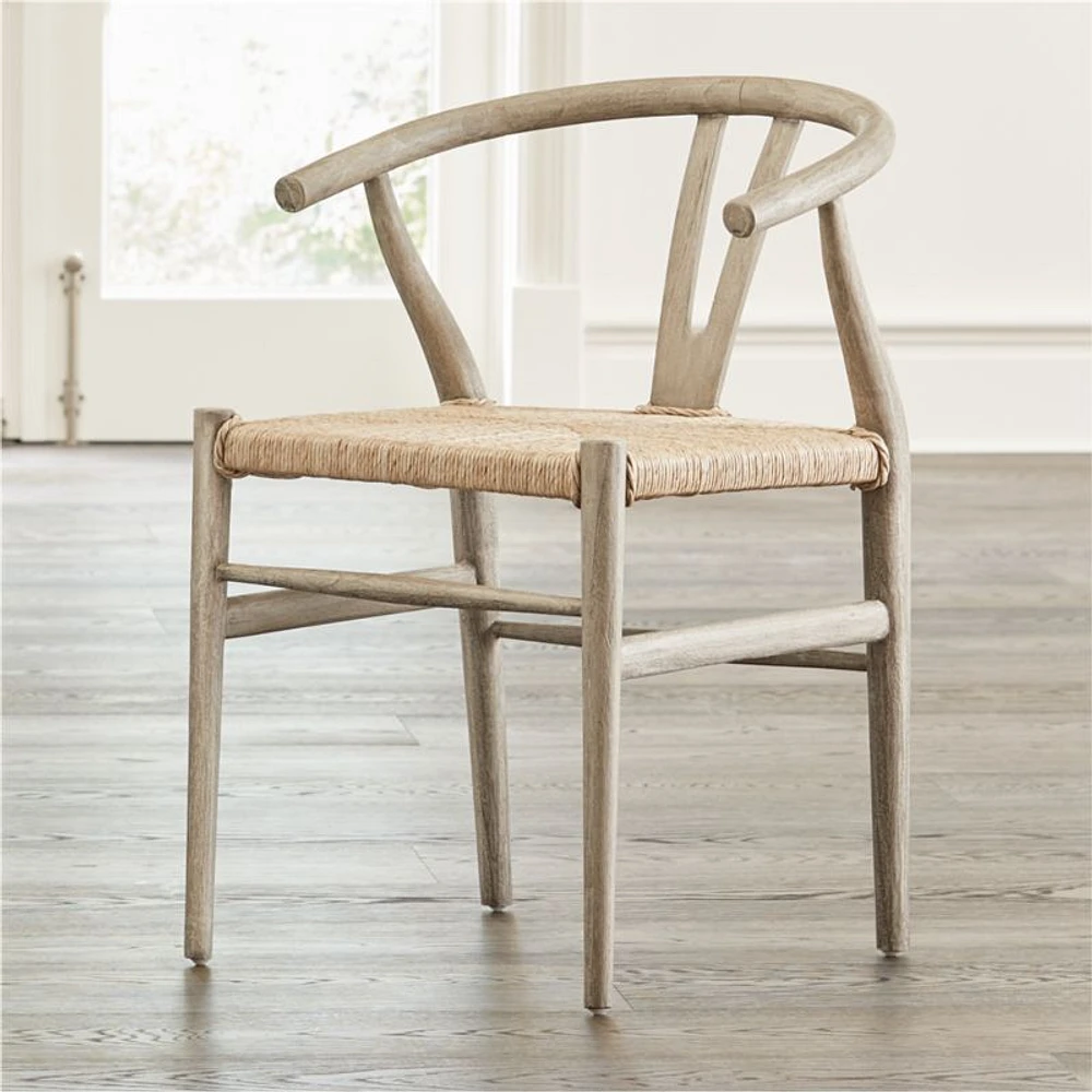 Crescent Weathered Grey Wood Wishbone Dining Chair