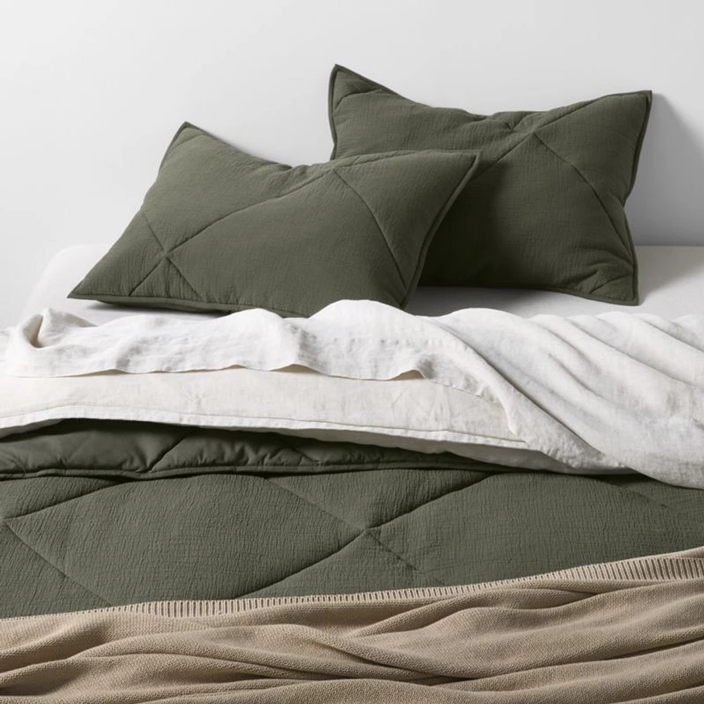 Cotton Crinkle Matelasse Burnt Green King Comforter