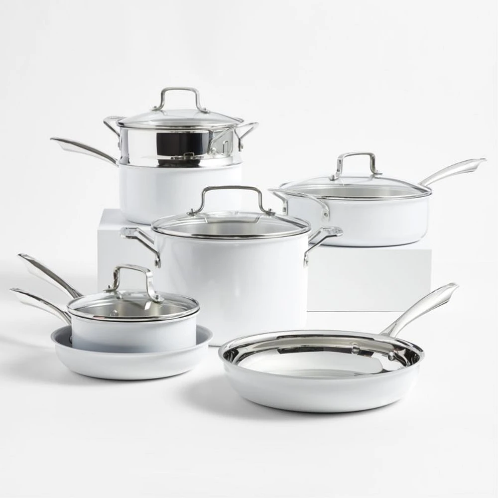 Cuisinart ® 11-Piece Matte White Stainless Steel Cookware Set with Ceramic Non-Stick Fry Pan
