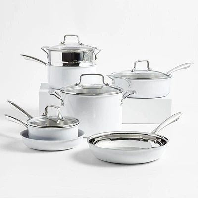 Cuisinart ® 11-Piece Matte White Stainless Steel Cookware Set with Ceramic Non-Stick Fry Pan