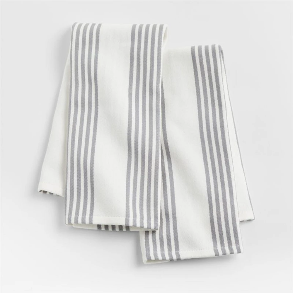 Cuisine White with Stripe Organic Cotton Dish Towels
