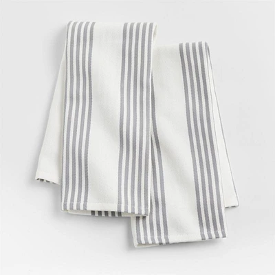 Cuisine White with Stripe Organic Cotton Dish Towels