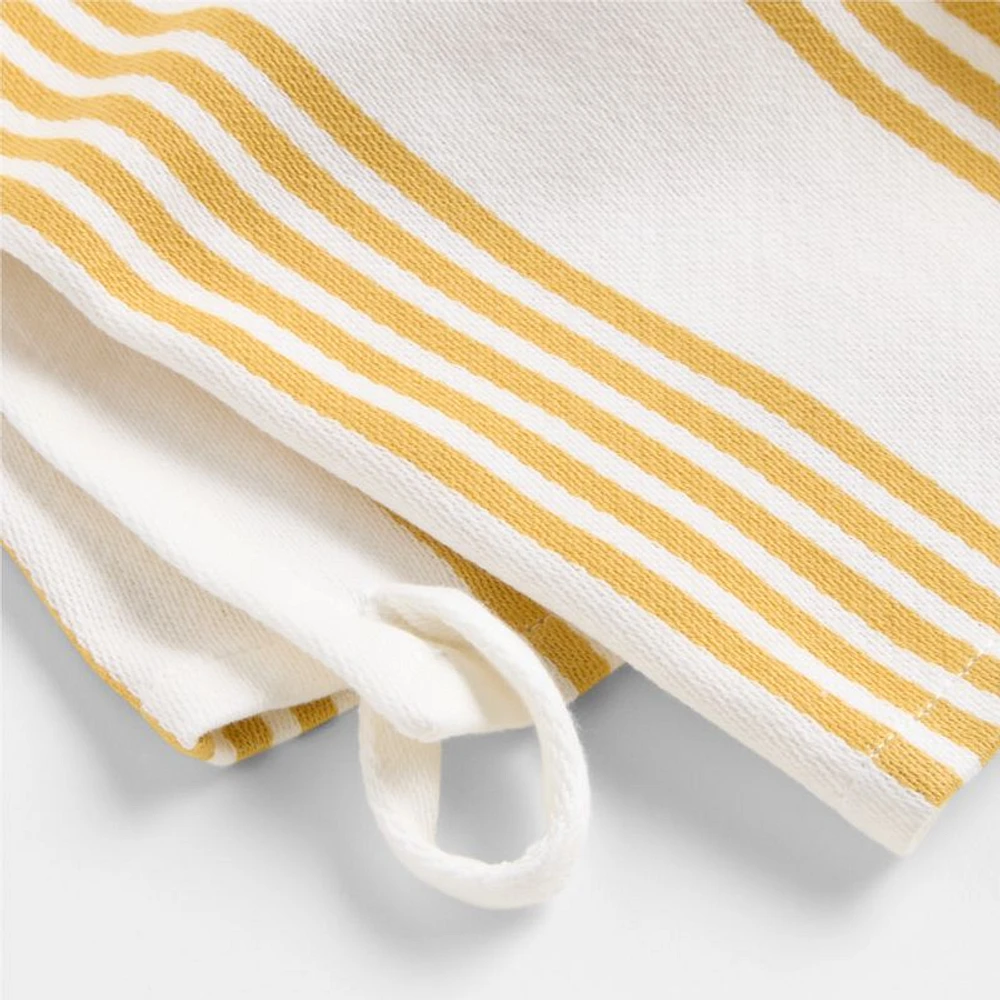 Cuisine Stripe White with Yellow Stripe Organic Cotton Dish Towels, Set of 2