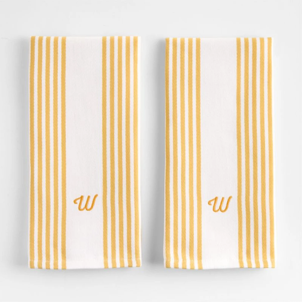 Cuisine Stripe White with Yellow Stripe Organic Cotton Dish Towels, Set of 2