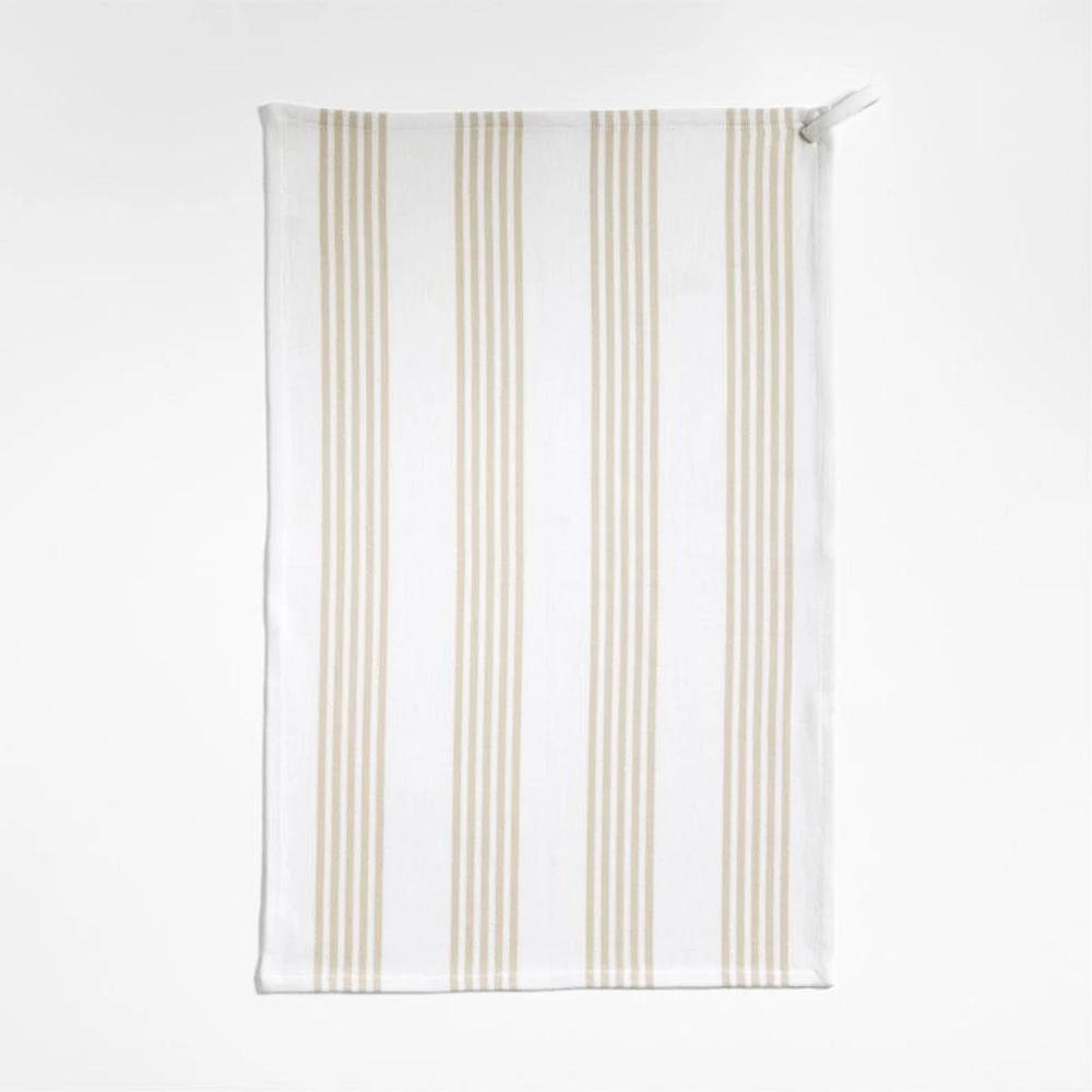 Cuisine Stripe Alabaster Beige Organic Cotton Kitchen Towels, Set of 2