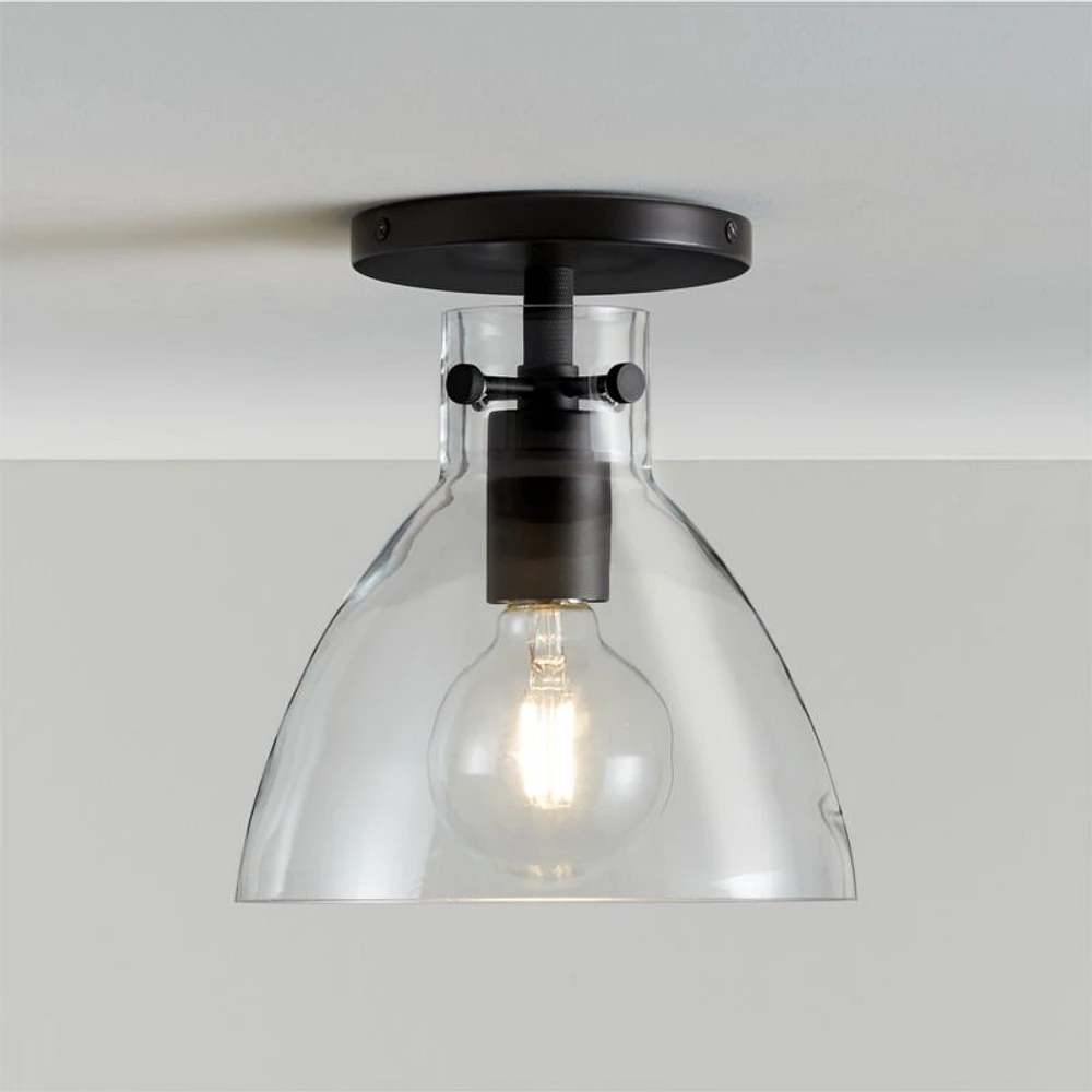Dakota Black Flush Mount Light with Small Clear Glass Dome 8"