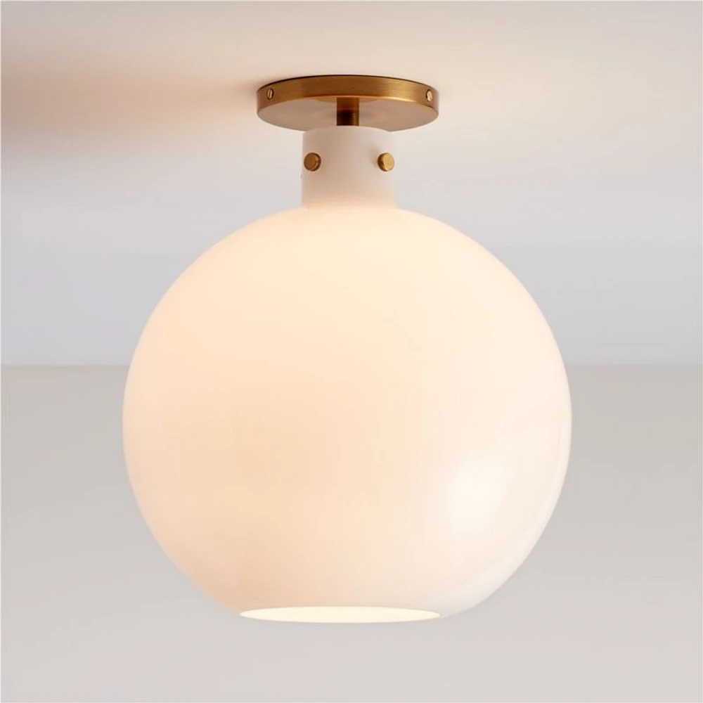 Dakota Brass Flush Mount Light with Large Milk Glass Dome 13"