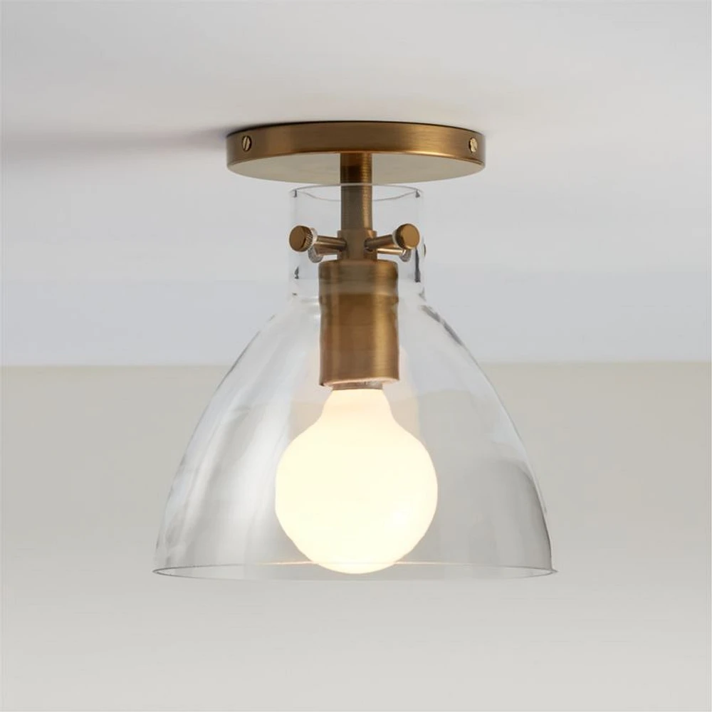 Dakota Brass Flush Mount Light with Small Clear Glass Dome 8"