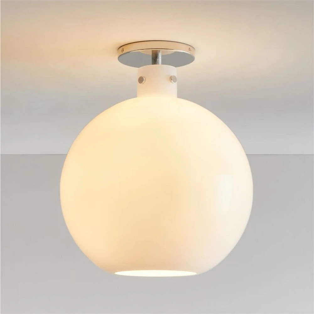Dakota Chrome Flush Mount Light with Large Milk White Glass Globe 12.5"