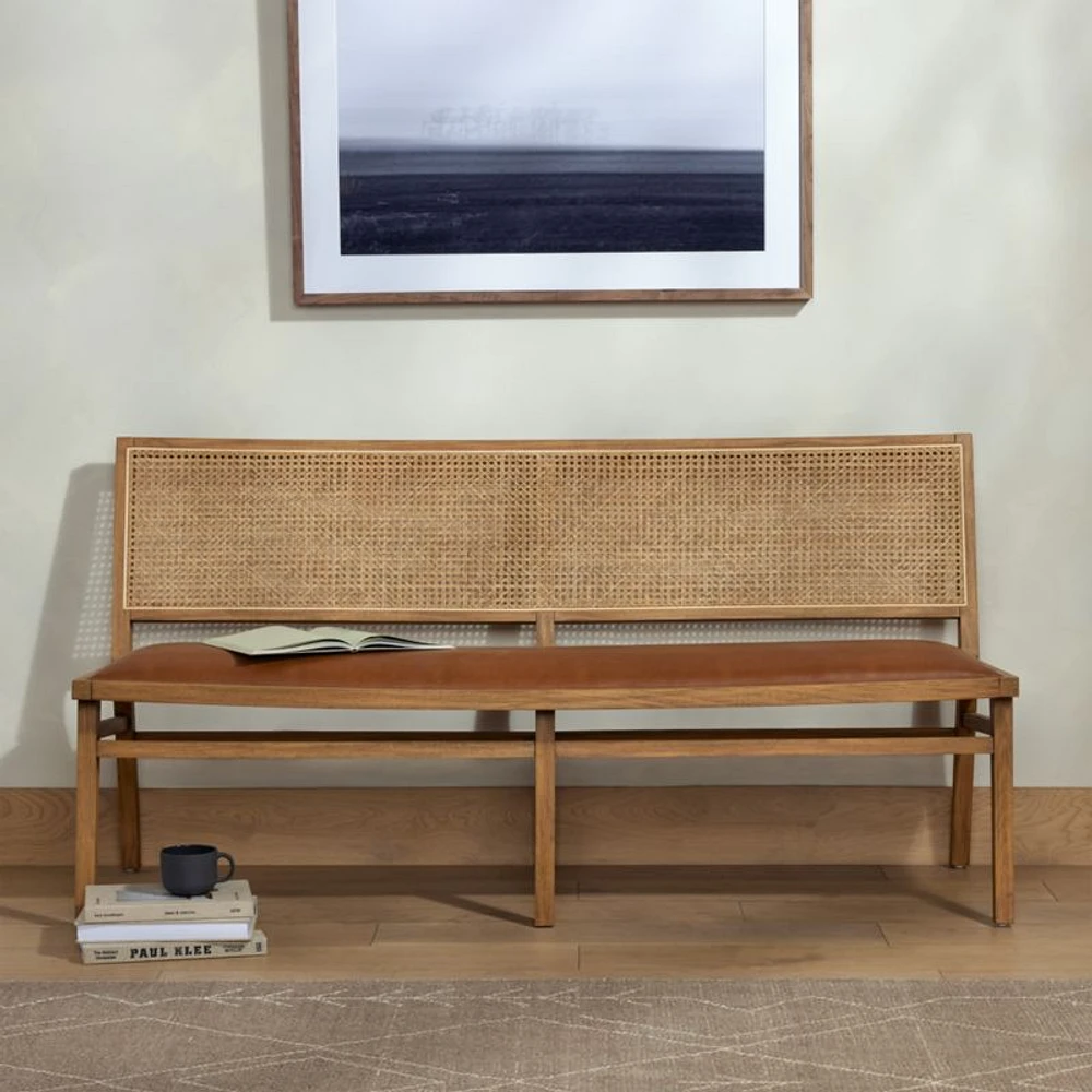 Dalton Faux Leather and Cane Dining Bench