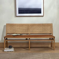 Dalton Faux Leather and Cane Dining Bench