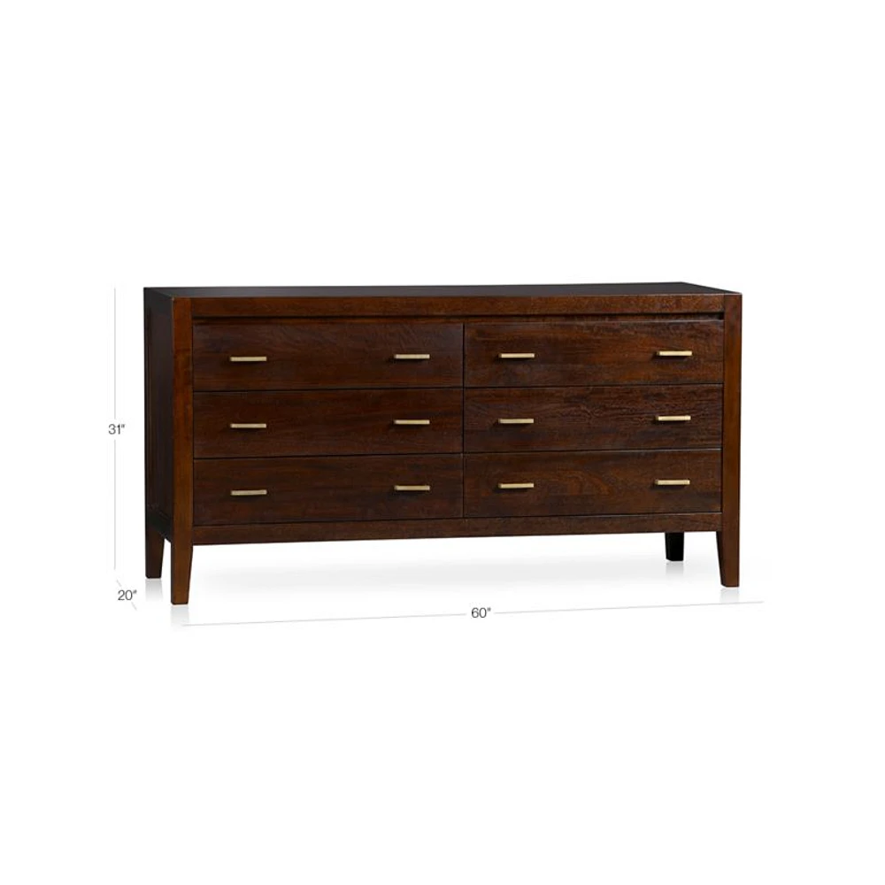 Dawson Dark Brown Wood 6-Drawer Dresser
