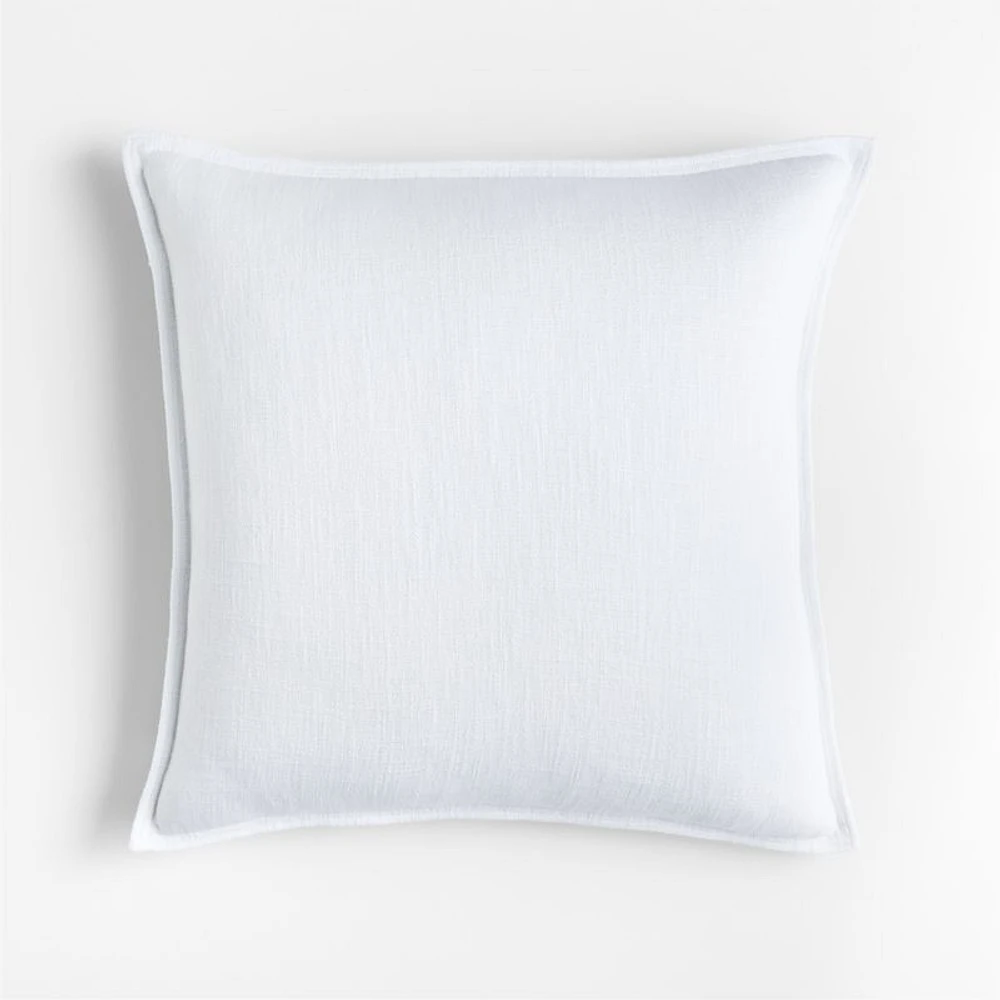 White 20"x20" Laundered Linen Throw Pillow with Feather Insert