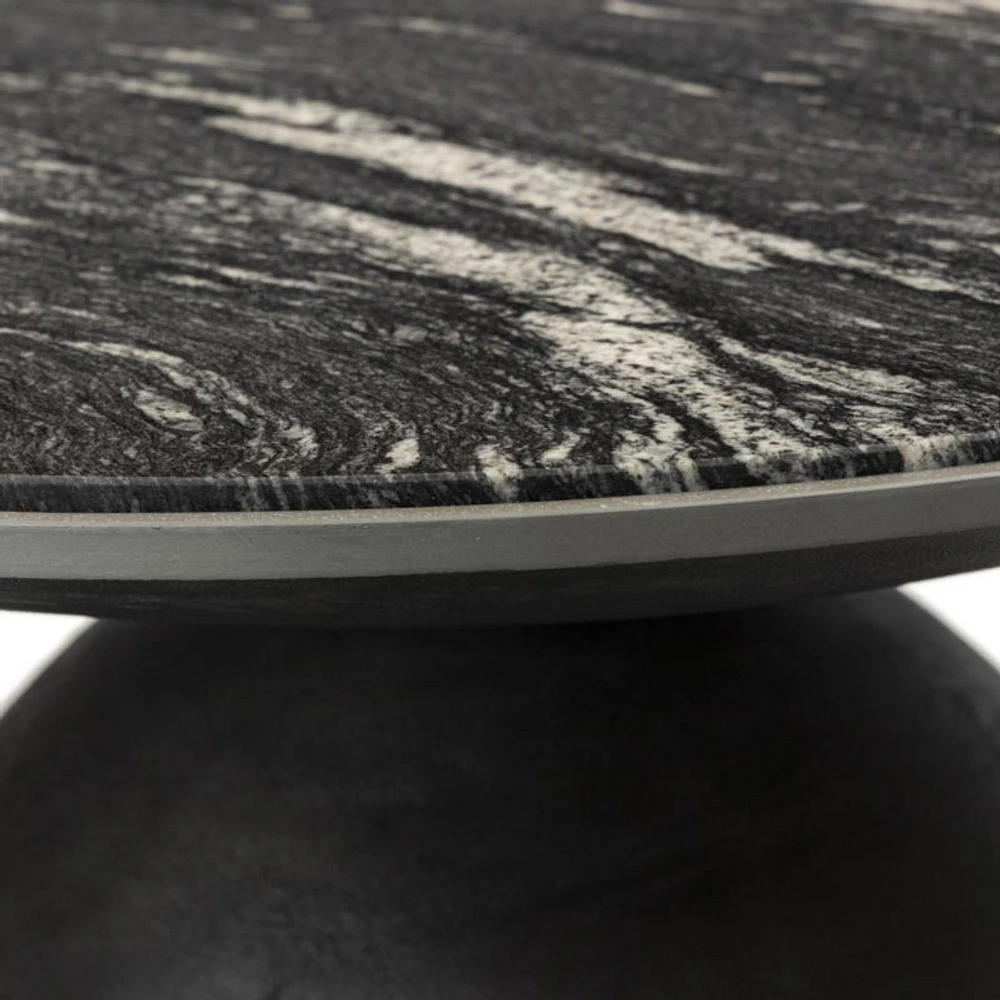 Dev Black Marble and Grey Metal 35" Round Coffee Table